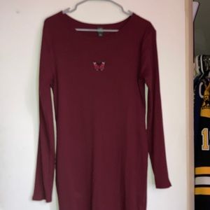 Maroon dress with butterfly in the middle of chest